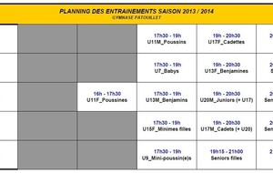 Planning des entraînements 2013-2014