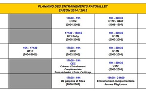 Planning des entraînements 2014-2015