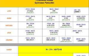 Planning des entraînements 2026-2027
