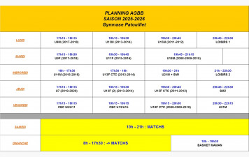 Planning des entraînements 2025-2026